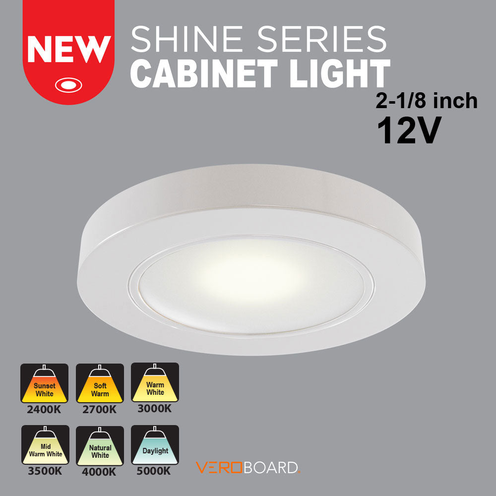 VBUN-2R25-12V-White Round LED Cabinet Lights, 12V 2.5W CCT(2.4K, 2.7K, 3K, 3.5K, 4K, 5K), Gekpower