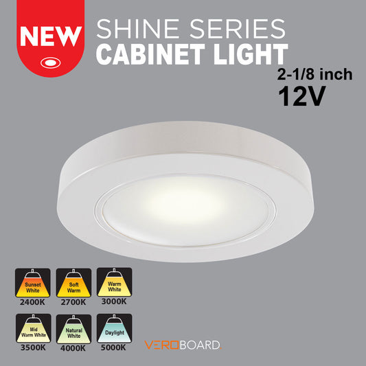 VBUN-2R25-12V-White Round LED Cabinet Lights, 12V 2.5W CCT(2.4K, 2.7K, 3K, 3.5K, 4K, 5K), Gekpower