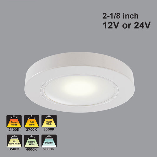 VBUN-2R25-xx-White Round LED Cabinet Lights, 12V or 24V CCT(2.4K, 2.7K, 3K, 3.5K, 4K, 5K)