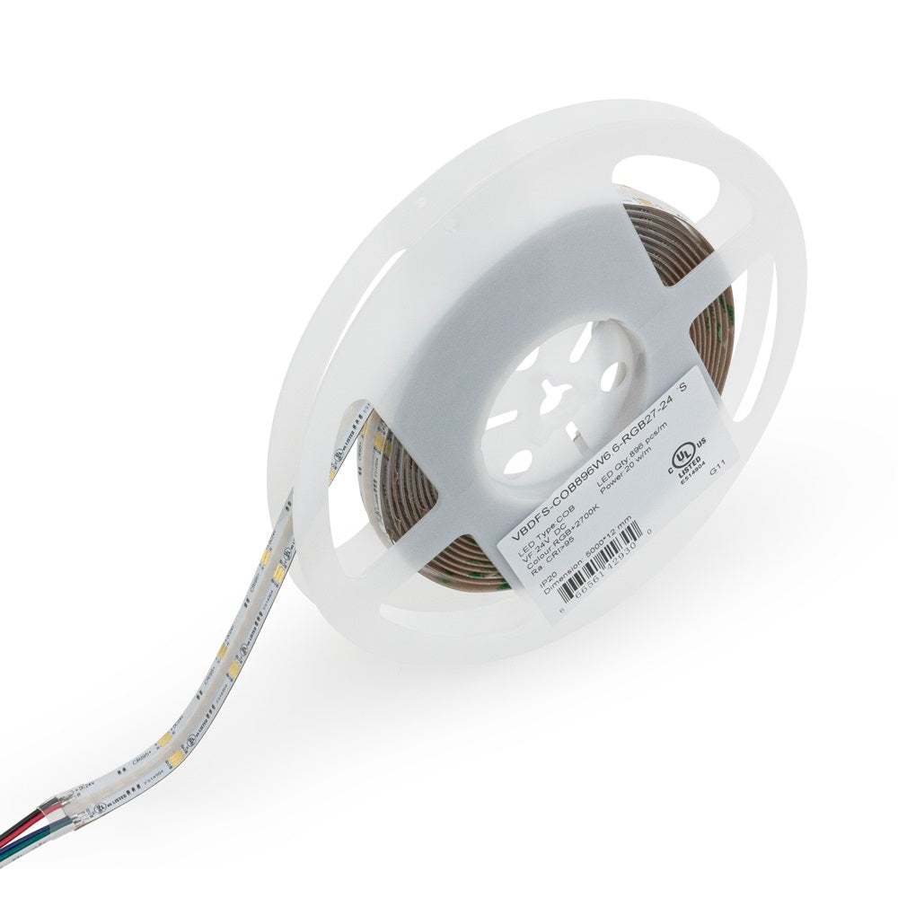 5M(16.4ft) Indoor LED Strip Light COB, 24V 6.6(w/ft) 896(LEDs/m) RGBW, gekpower