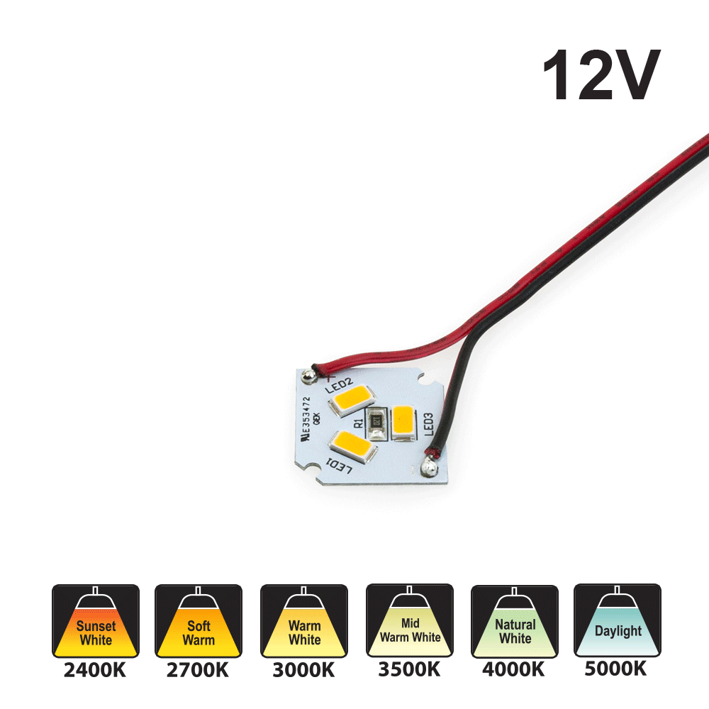 3 SMD Module 2.5W 12V With 6 inch Wire CCT(2.4K, 2.7K, 3K, 3.5K, 4K, 5K), gekpower