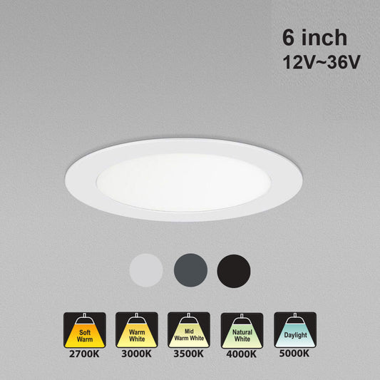 6 inch Dimmable flat Round Ultrathin Recessed Downlights/ Ceiling Light LED-6-S12W-1224V-5CCTWH, 12V~36V 12W 5CCT(2.7K, 3K, 3.5K, 4K, 5K)