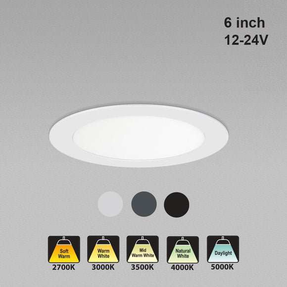 6 inch flat Round Ultrathin Recessed Downlights/ Ceiling Light LED-6-S12W-1224V-5CCTWH, 12-24V 12W 5CCT(2.7K, 3K, 3.5K, 4K, 5K), gekpower