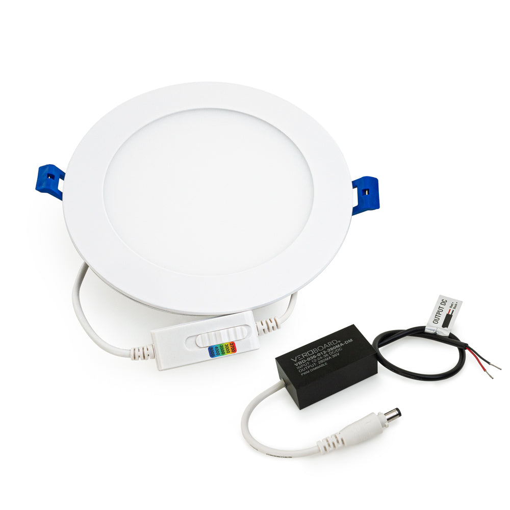 6 inch Dimmable flat Round Ultrathin Recessed Downlights/ Ceiling Light LED-6-S12W-1224V-5CCTWH, 12V~36V 12W 5CCT(2.7K, 3K, 3.5K, 4K, 5K)
