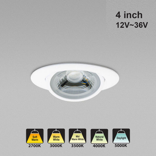 4 inch Dimmable Round Recessed Gimbal Downlight/ Ceiling Lights  AD-LED-4-S12W-1224V-5CCTWH-EY, (5CCT) 12V~36V 12W