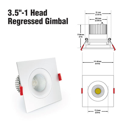 3.5 inch Dimmable Regressed Square Gimbal Downlight/ Ceiling Lights AD-35S12W-1224V-5CCTWH-REY-SQ, (5CCT) 12~36V 12W