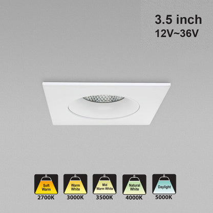 3.5 inch Dimmable Regressed Square Gimbal Downlight/ Ceiling Lights AD-35S12W-1224V-5CCTWH-REY-SQ, (5CCT) 12~36V 12W