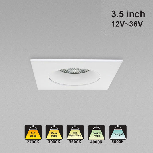 3.5 inch Dimmable Regressed Square Gimbal Downlight/ Ceiling Lights AD-35S12W-1224V-5CCTWH-REY-SQ, (5CCT) 12~36V 12W