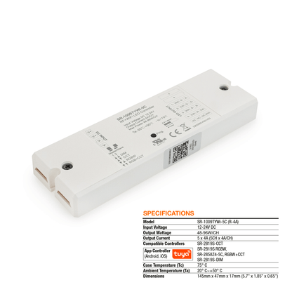 Constant Voltage LED Light Receiver SR-1009TYWI-5C (R-4A), 12-24V 5x4A 24V