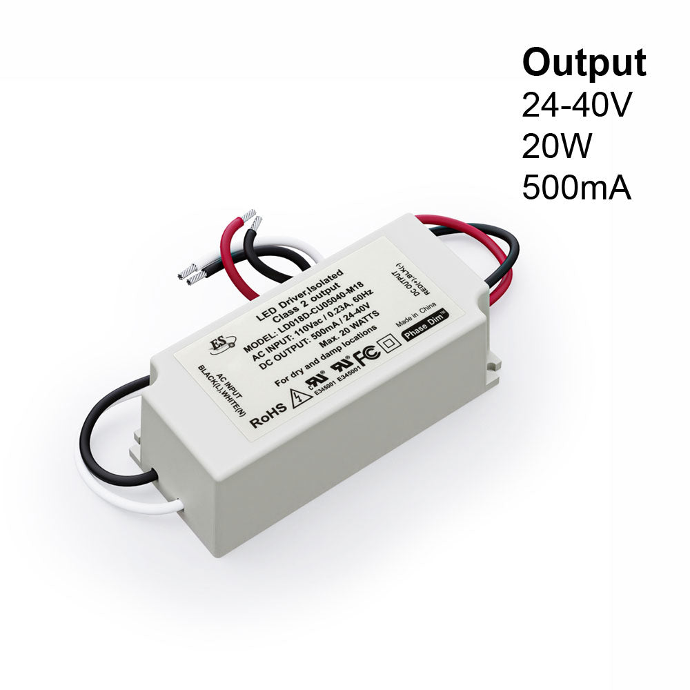 ES LD018D-CU05040-M18 Constant Current LED Driver, 500mA 24-40V 20W max, gekpower