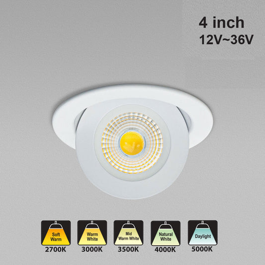 4 inch Dimmable Floating Gimbal Recessed LED Downlight / Ceiling Light LED-4-S9W-1224V-5CCTWH-EFG, 12~36V 9W 5CCT