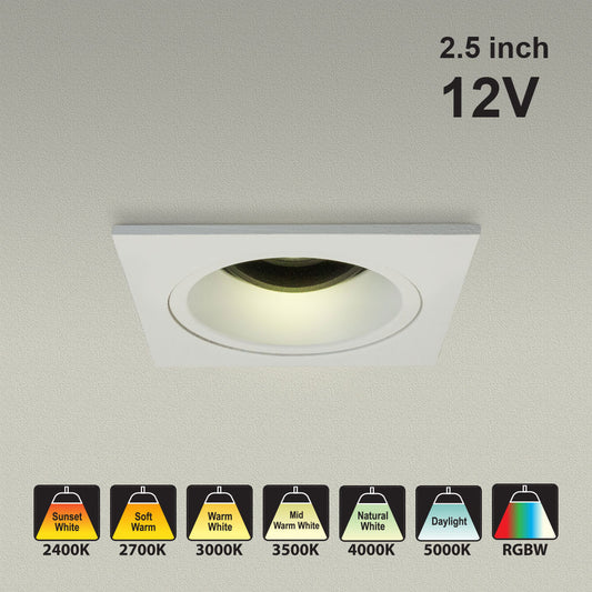 VBD-MTR-87W Low Voltage IC Rated Recessed LED Light Fixture, 2.5 inch Square White - gekpower