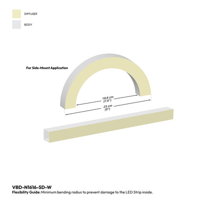 White Silicone Flexible LED Neon channel VBD-N1616-SD-W, per foot(30.5cm) SIDE Mount