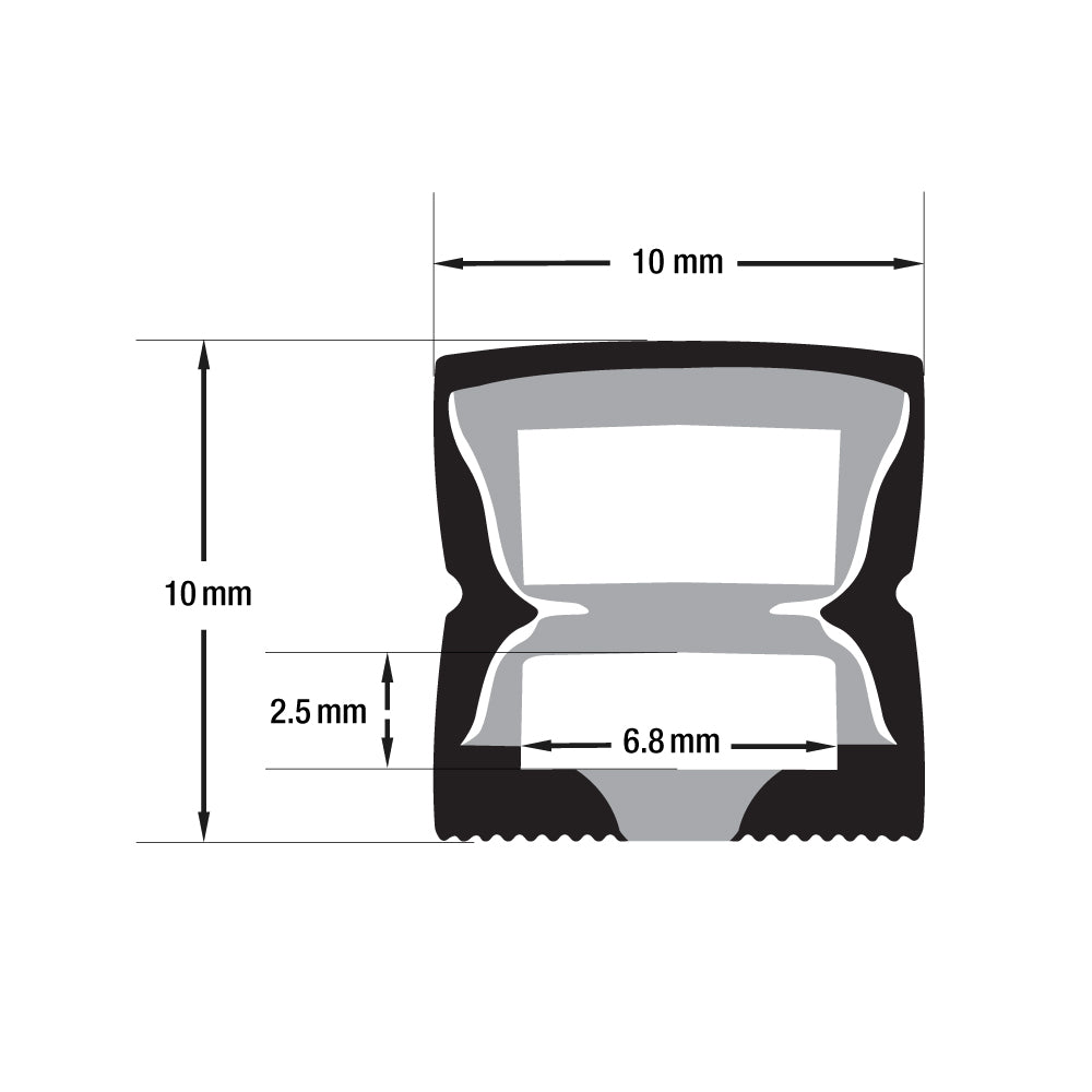 Black Silicon Flexible LED Neon channel VBD-N1010-SF-B, 1m (3.2ft) - gekpower