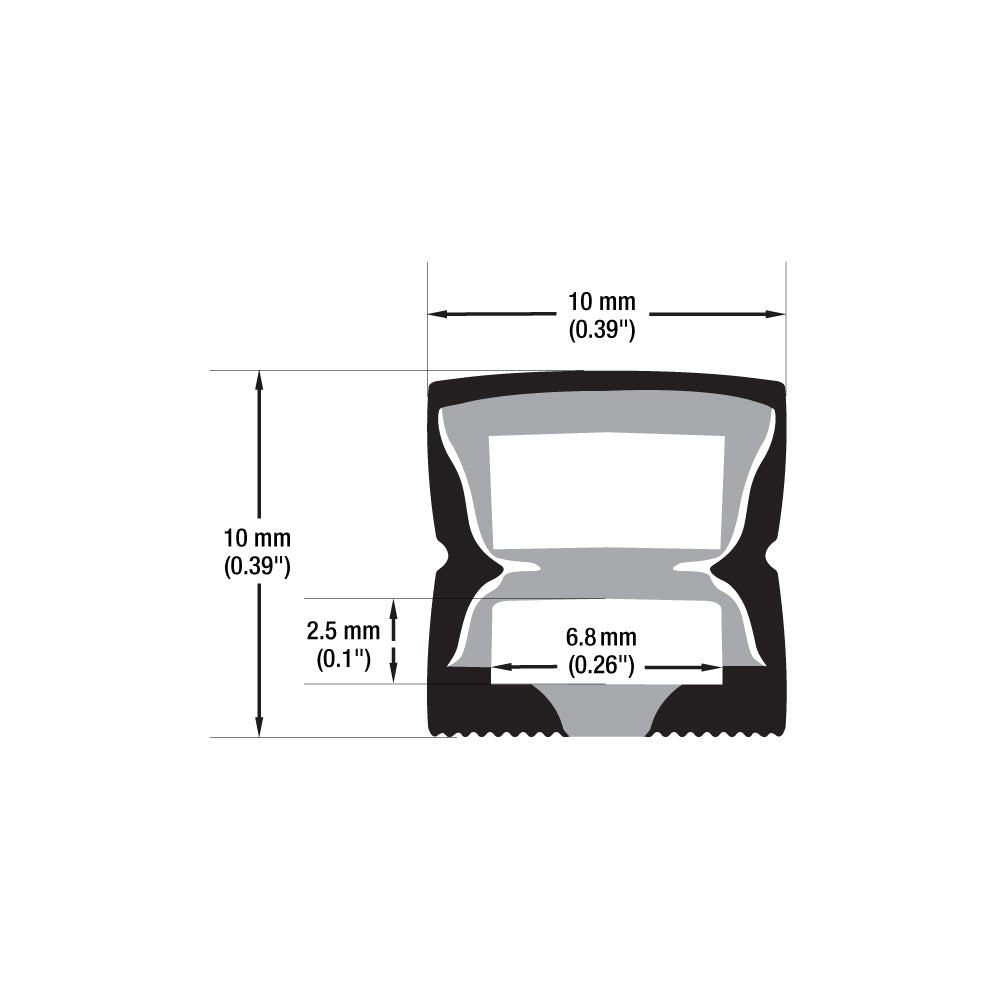 Black Silicone Flexible LED Neon channel VBD-N1010-SF-B, per foot(30.5cm) SURFACE Mount