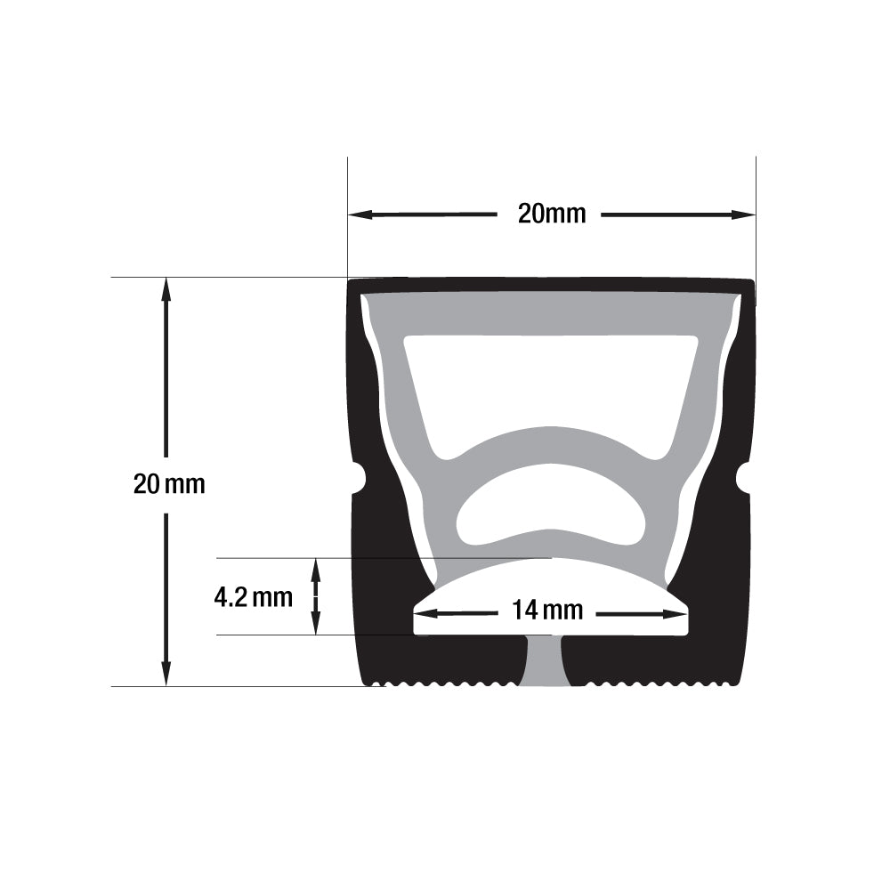 Black Silicon Flexible LED Neon channel VBD-N2020-SF-B, 1m (3.2ft) - gekpower