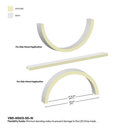 White Silicone Flexible LED Neon channel VBD-N0612-SD-W, per foot(30.5cm) SIDE Mount
