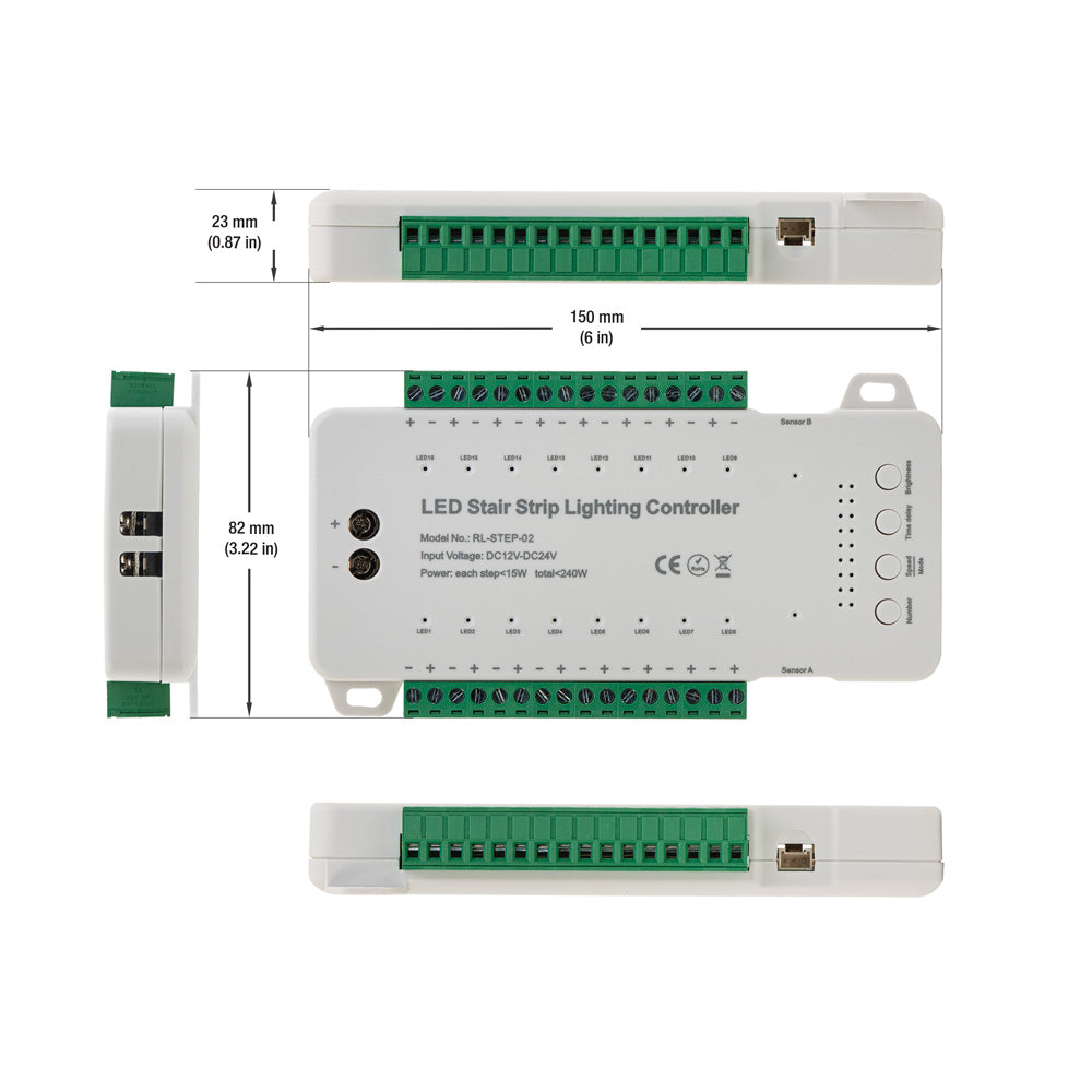 RL-STEP-02, 16 Steps LED Stair Strip Lighting Controller with Dual PIR Motion Sensor, gekpower