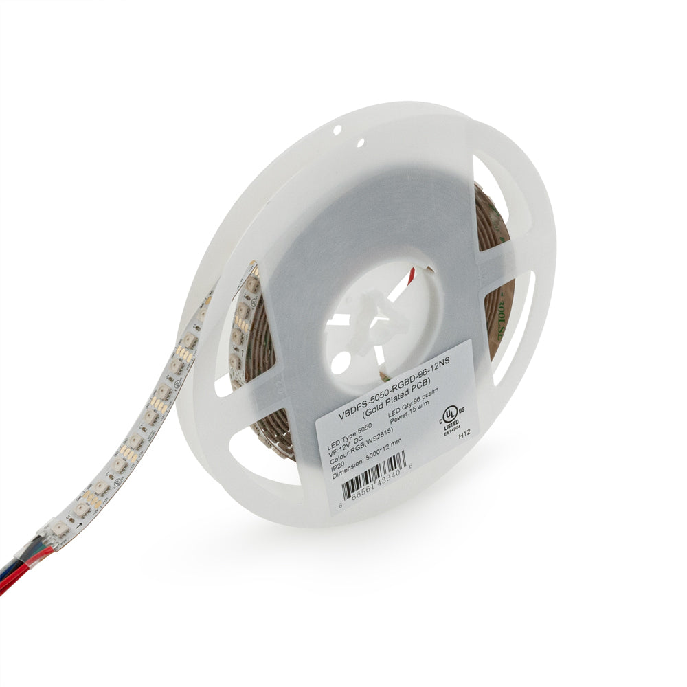 5M(16.4ft) Indoor LED Strip WS2815, 12V 4.5(w/ft) 96(LEDs/m) Addressable RGB Gold PCB, Gekpower