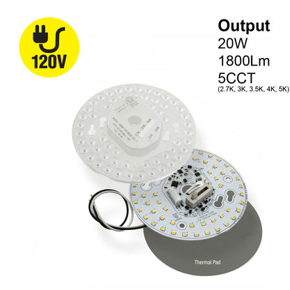 5.1 inch Round Disc LED Module TR13020-2S-T, 120V 20W 5CCT(2.7K, 3K, 3.5K, 4K, 5K), gekpower