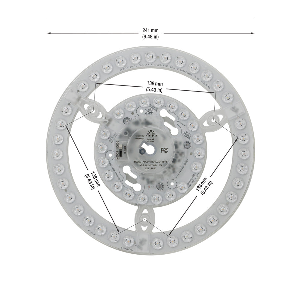 9.4 inch Round Disc LED Module TR24030-T, 120V 30W 3CCT(3K, 4K, 5K), gekpower