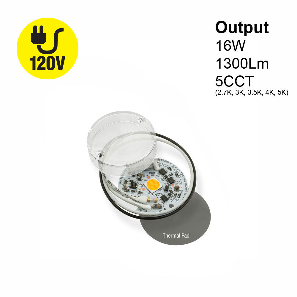 2 inch Round Disc LED Module TR05016-COB, 120V 16W 5CCT(2.7K, 3K, 3.5K, 4K, 5K), gekpower