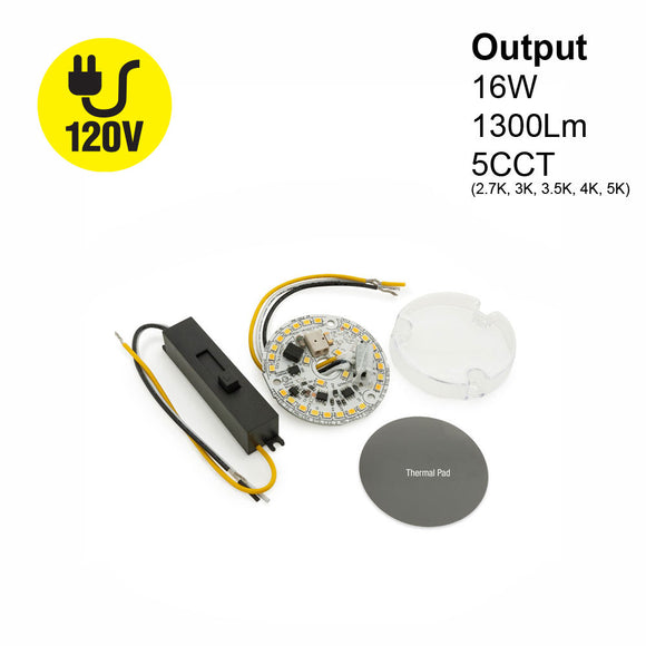2.4 inch Round Disc LED Module TR06016-2S, 120V 16W 5CCT(2.7K, 3K, 3.5K, 4K, 5K) , gekpower