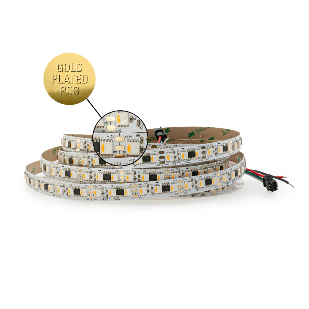 5M(16.4ft) Indoor LED Strip 5050, 12V 9(w/ft) 96(LEDs/m) Addressable RGBW Gold PCB, gekpower