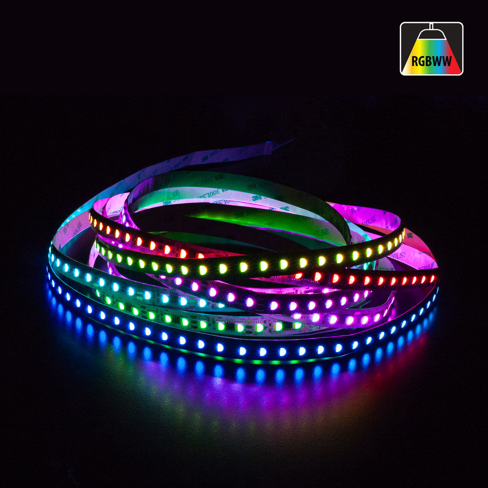 5M(16.4ft) Indoor LED Strip 5050, 12V 9(w/ft) 96(LEDs/m) Addressable(TM1814) RGBW Gold PCB