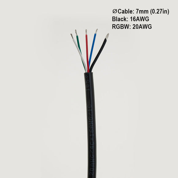 RGBW Cable 5 conductive 20AWG(RGBW) 16AWG(Black) 1ft(30.5cm)