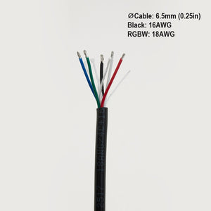 RGBW Cable 5 conductive 18AWG(RGBW) 16AWG(Black) 1ft(30.5cm), gekpower