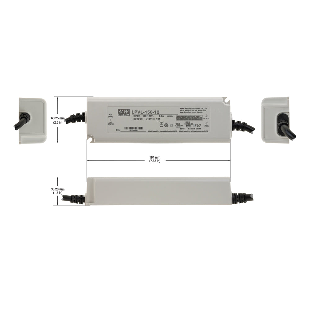 Mean Well LPVL-150-12 Non-Dimmable LED Driver,12V 10A 150W, gekpower