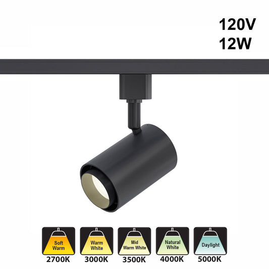 Black LED Track Light Head VBD-LW-TRB12W-5C-B-XX, 120V 12W 5CCT(2.7K, 3K, 3.5K, 4K, 5K), gekpower