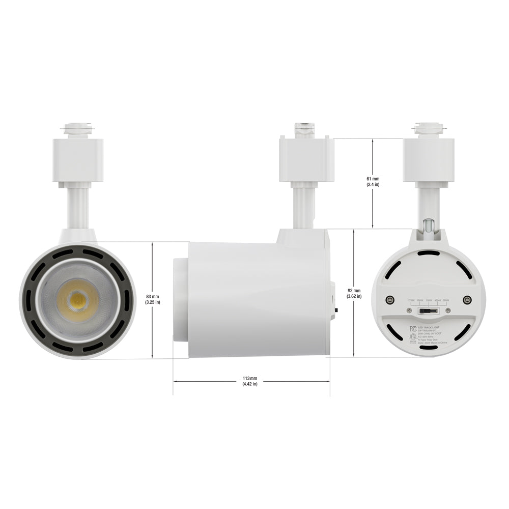 White LED Track Light Head VBD-LW-TRB20W-5C-W-XX, 120V 20W 5CCT(2.7K, 3K, 3.5K, 4K, 5K), gekpower