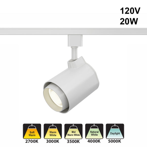 White LED Track Light Head VBD-LW-TRB20W-5C-W-XX, 120V 20W 5CCT(2.7K, 3K, 3.5K, 4K, 5K), gekpower