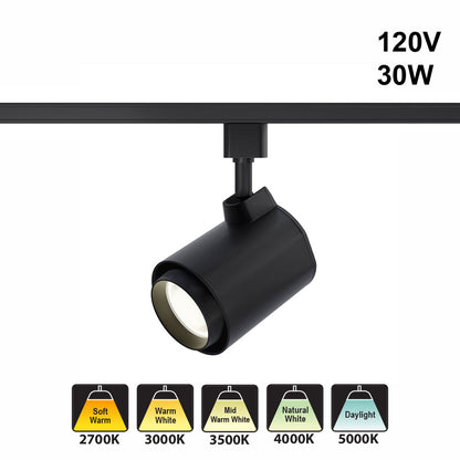 Black LED Track Light Head VBD-LW-TRB30W-5C-B-XX, 120V 30W 5CCT(2.7K, 3K, 3.5K, 4K, 5K), gekpower