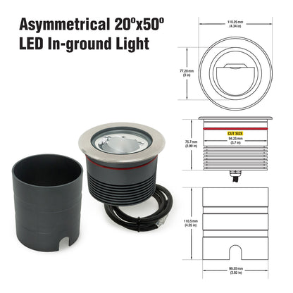 Outdoor Round Recessed Inground Light, 24V 15W 3000K Asymmetrical Beam angle