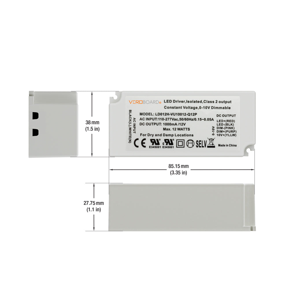 LD012H-VU10012-Q12P 0-10V Dimmable Constant Voltage LED Driver 12V 12W