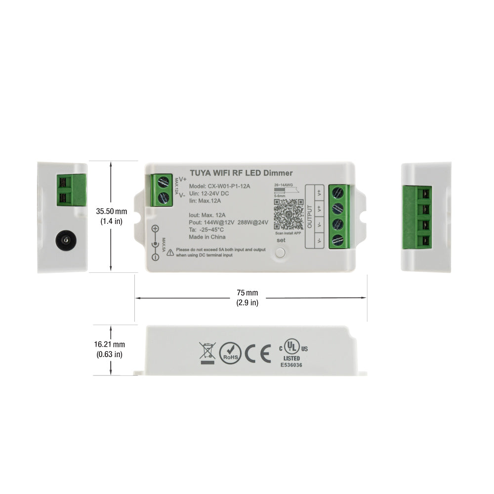 CX-W01-P1-12A-DIMMER RF LED Light Dimmer Receiver 12-24V DC 2.4G Tuya App, gekpower