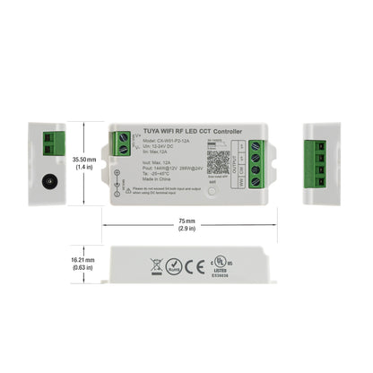 CX-W01-P2-12A-CCT RF LED Light Dim & CCT Receiver 12-24V DC 2.4G Tuya App, gekpower