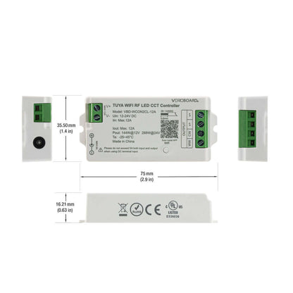 VBD-WCON2CL-12A-CCT RF LED Dimmer & CCT Receiver 12-24V DC 2.4G Tuya App