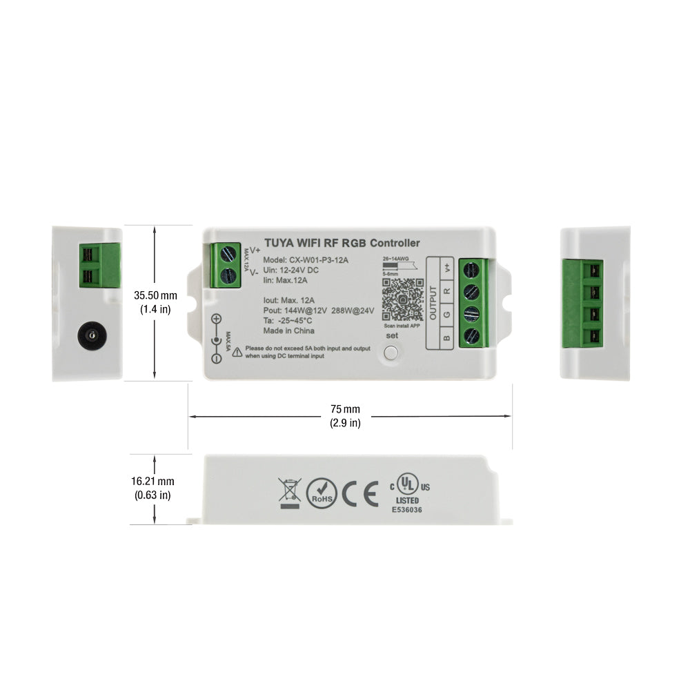 CX-W01-P3-12A-RGB RF LED Light RGB Receiver 12-24V DC 2.4G Tuya App, gekpower