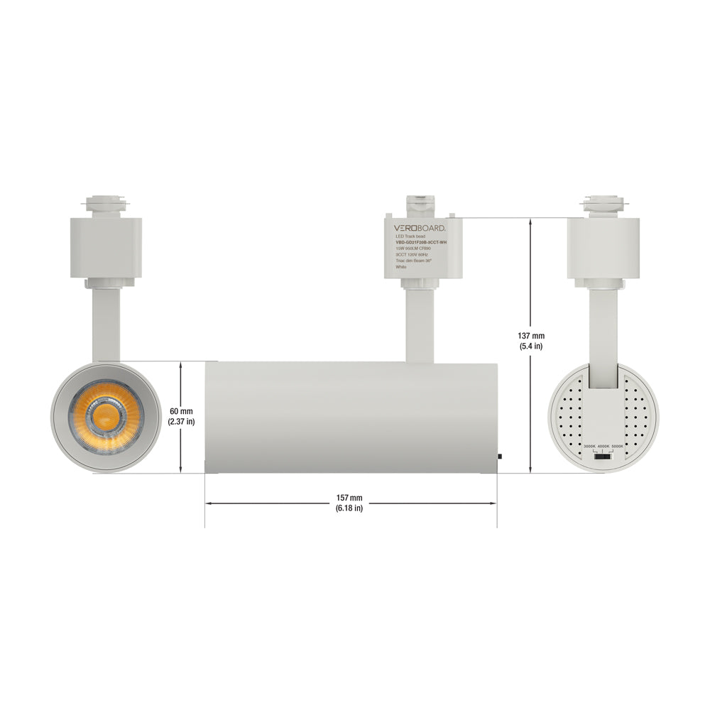 White LED Track Light Head VBD-GD21F20B-3CCT-WH, 120V 15W 3CCT(3K, 4K, 5K)