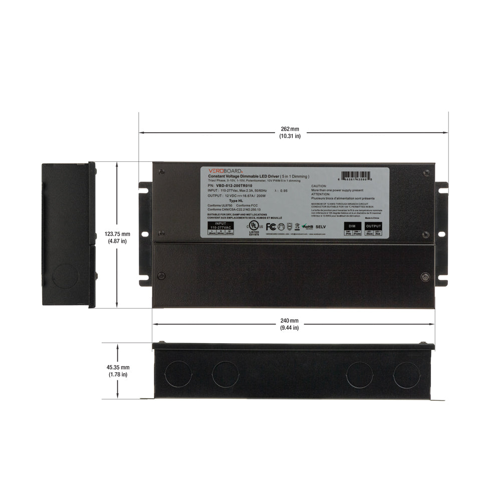 VBD-012-200TR010 5 in 1 Dimming Triac/Phase/MLV/ELV/0-10V/Potentiometer/10V PWM, LED Driver 12V 200W, gekpower