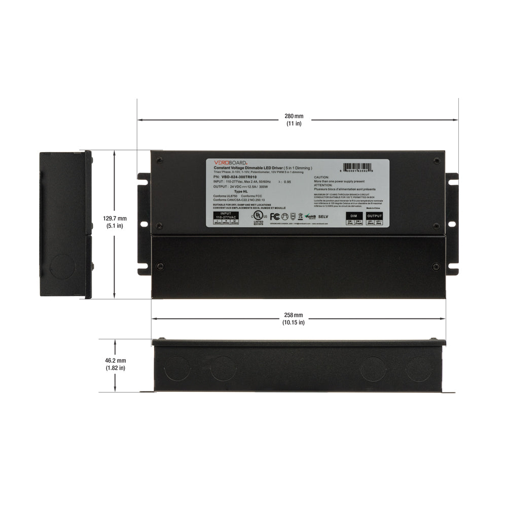 VBD-024-300TR010 5 in 1 Dimming Triac/Phase/MLV/ELV/0-10V/Potentiometer/10V PWM, LED Driver 24V 300W, gekpower