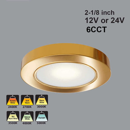 VBUN-2R25-1224V-6CCT-Gold Round Cabinet Light 12-24V 2.7W selectable 6CCT
