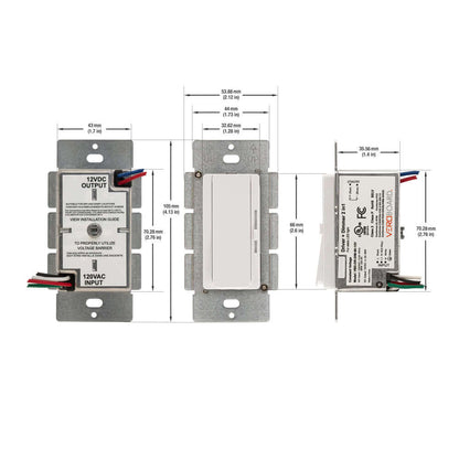 Single Gang Dimmer+Driver 2in1 60W 12V class2. Single pole/ 3Way