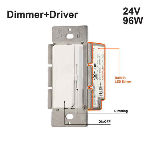 666561436698 - Dimmer+Driver 2in1 96W 24V class2. Single pole/ 3Way