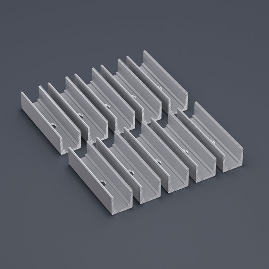 LED channel mounting clips in a pack of 10, made of metal, suitable for securing LED strips.