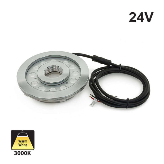 Submersible Spotlight (Underwater) 3000K 24V 28.8W, VBD-SUBF-24-24V-3K showcasing silver design and cable.